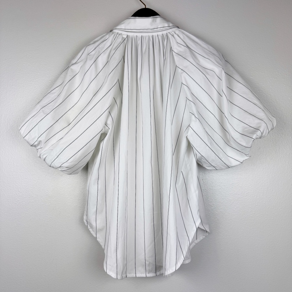 Madewell Shirred Bubble-Sleeve Button-Up Shirt Stripes White Size M NWT - Picture 6 of 8